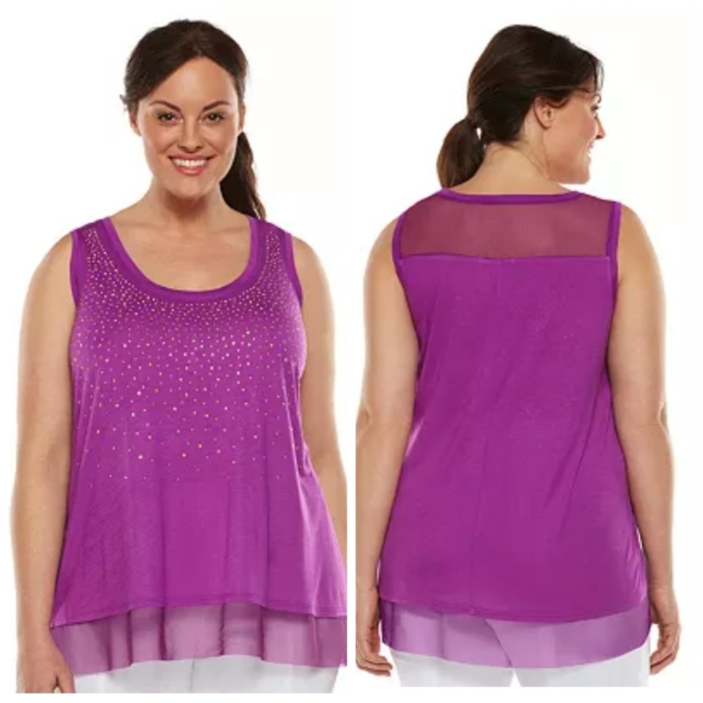 Jenifer Lopez purple top with see through lace and gold beads